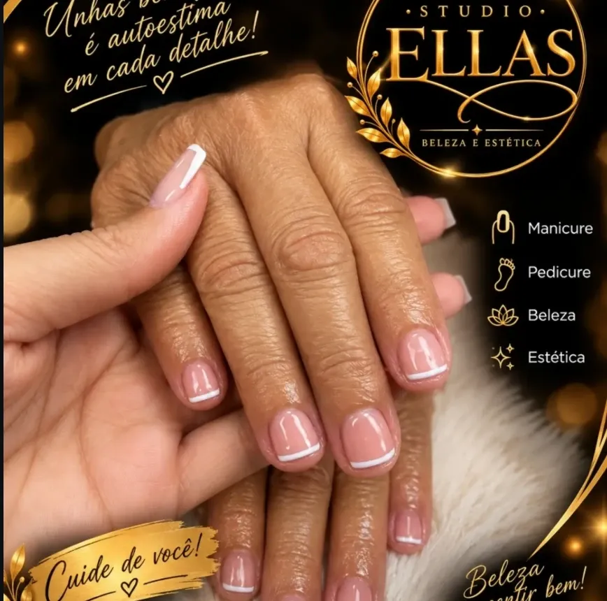 Unhas com francesinha e o selo do Studio Ellas