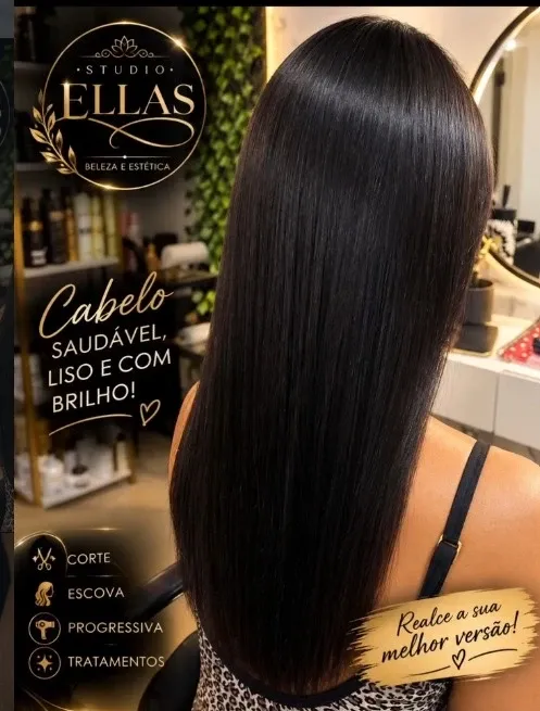 Cabelo liso, escovado e com brilho